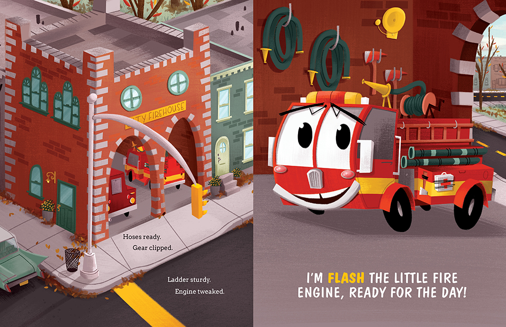 Interior page from Flash the Little Fire Engine children's book